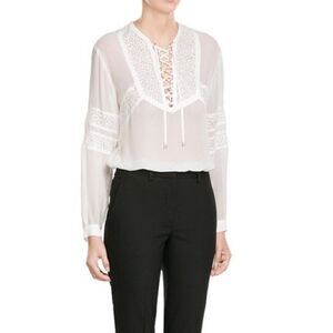 The Kooples White Lace Up Peasant Boho Top Small